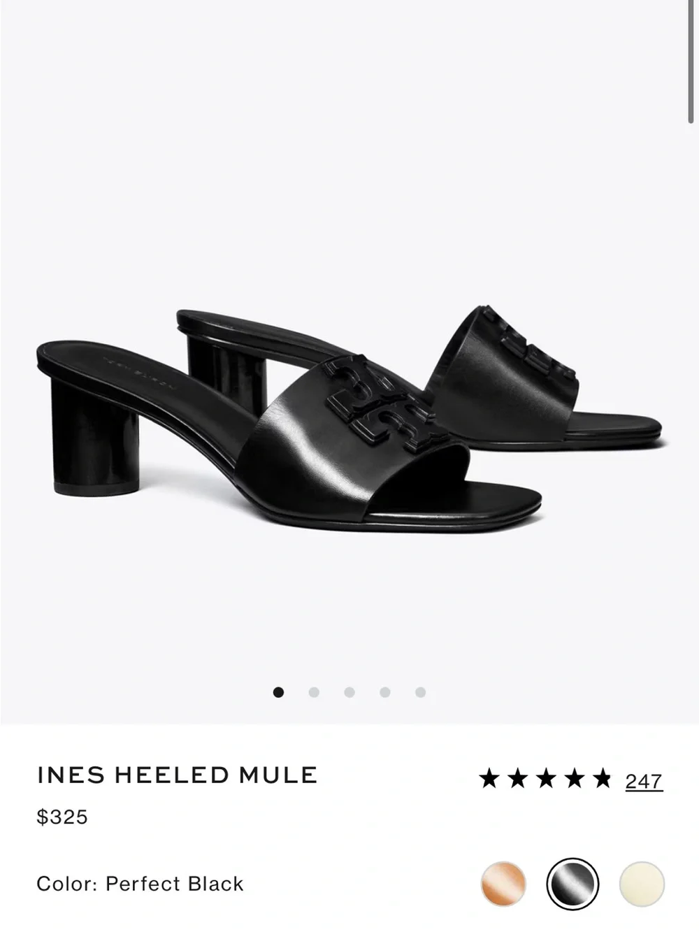 Tory Burch Black Leather Ines Heeled Mules